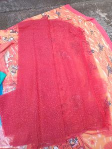 Sparkling Red Net Saree with Blouse piece