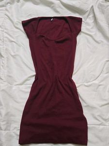 Maroon Square Neck Mini Dress