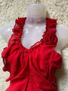 Y2K Red Ruffled Top