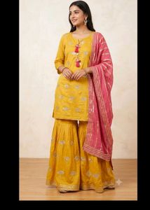 Yellow Kurta Set with garara &amp; Pink Dupatta