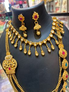 Exquisite Gold Plated Kundan Necklace Set with Ear