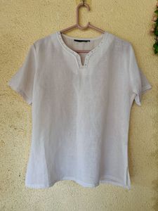 Lightweight Linen Blend V-Neck Top