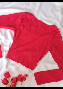 Red Square Neck Long Sleeve Crop Top