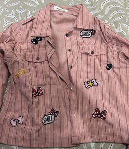 Pink Striped Shirt with Patches