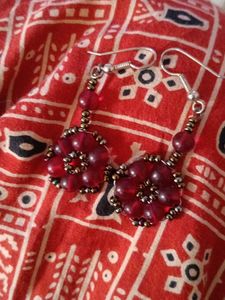 handcrafted beaded flower &amp; geometric crystal earr