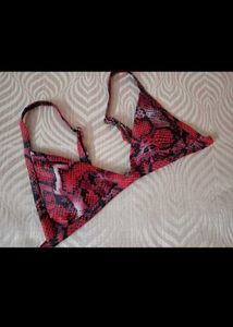 Red Snake Print Bikini Top