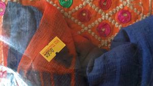 Orange Embroidered Dress Material