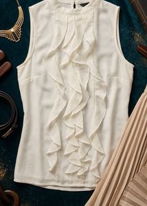 Elegant Cream Ruffle Sleeveless Top