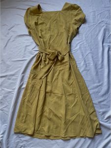 Yellow Square Neck Puff Sleeve Dress