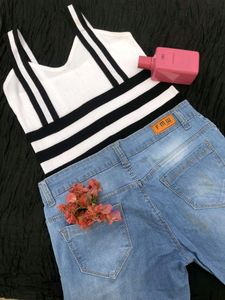 Shein Striped White and Black Crop Top