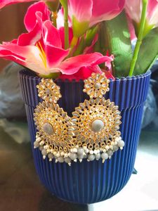 Elegant Grey Stone Jhumkas