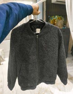 Wool charcoal grey bomber jacket