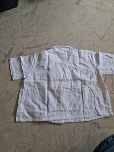 White Linen Blend Button-Up Top