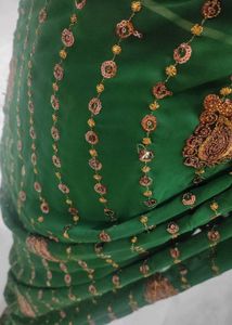 Elegant Green Sequined Saree attach blouse