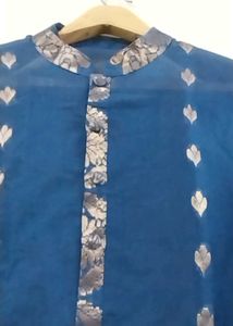 Elegant Blue Kurta with Silver Embellishments