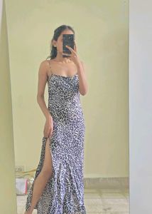Leopard Print Slip Dress with Slit