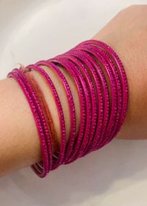 Vibrant Pink Beaded Bangles Set