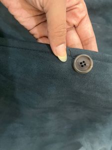 Furry Neck Teal Color Thigh Length Coat