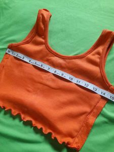 Orange Crop Tank Top With U Notch Neck Lettuce Hem