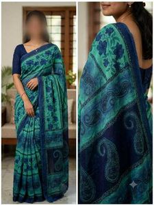 Beautiful Blue & Green Floral Saree