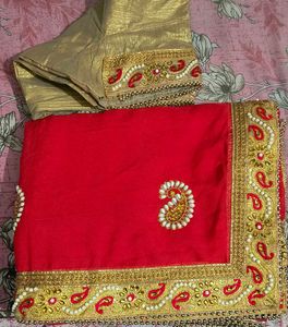 Red Embellished Saree