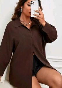 Chic Brown Oversized Collared Shirt