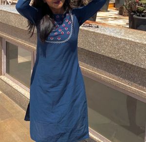 Straight Blue Cotton Kurta