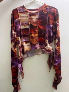 Sheer Patchwork Mesh Long Sleeve Top