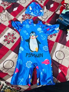 Cute Penguin Swimsuit with Cap