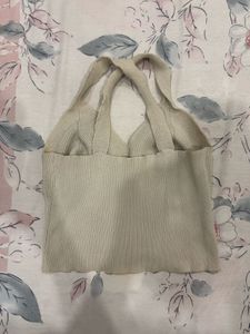 Cream Knit Halter Neck Top