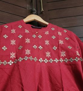 Rangmanch Red Embroidered Cotton Kurta