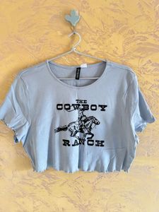 Light Blue "Cowboy Ranch" Crop Top