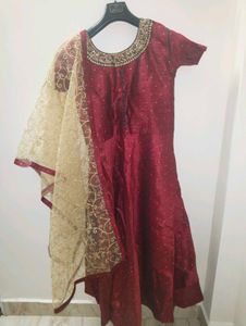Elegant Red Embellished Anarkali Gown