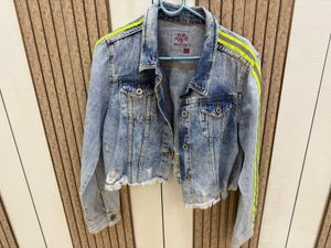 Denim Jacket with Neon Stripes