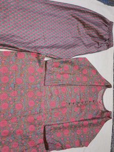 Grey &amp; Pink Floral Print Kurta
