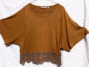 Brown Cropped Top with Lace Detail