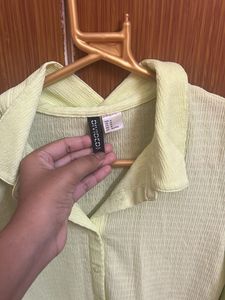 Lime Green Textured Button-Up Crop Top