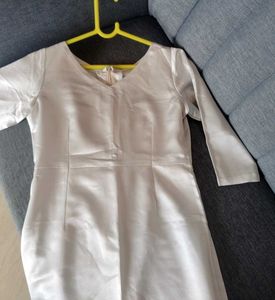 custom made Elegant Silver Satin Midi Dress