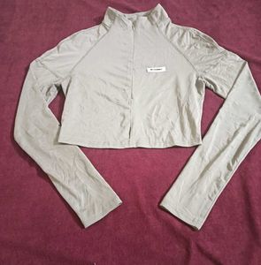 Cropped Long Sleeve Mock Neck Jacket
