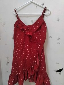 Red Heart Print Ruffle Dress