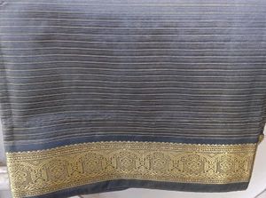Elegant Grey Saree with Gold Border