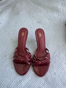 Zara Burgundy Heeled Sandals with Bow
