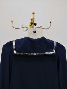 Balabala Chic Navy Blue Peter Pan Collar Dress