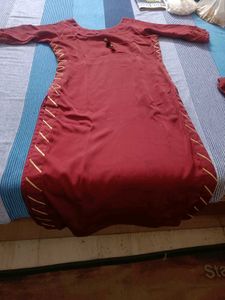 Maroon Kurta Gold Zigzag Trim with palaz  149 m 2