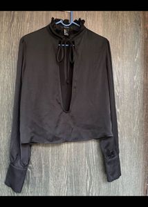 Forever 21 Black Ruffle Neck Blouse