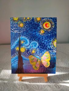 Starry Night Painting With Canvas Stand