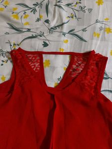 Red Lace Trim Flare Top