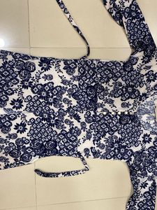 Blue Floral Print Kurta | slit cut