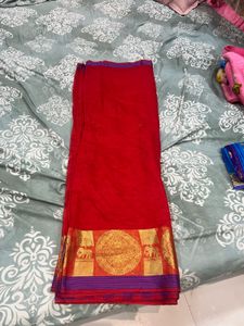Elegant Red Saree with Golden Border