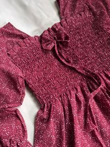 Maroon Floral Smocked Square Neck Top